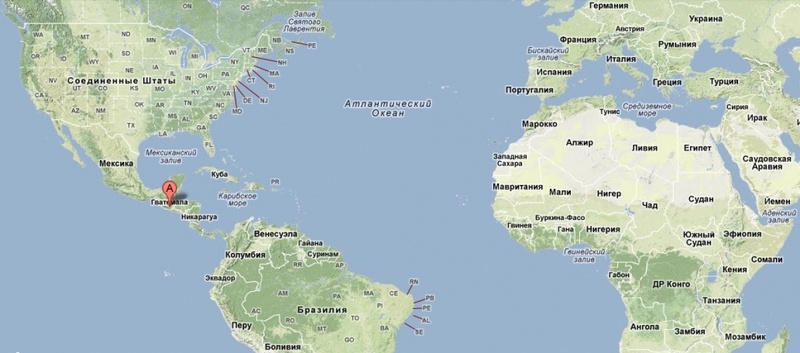 Гватемала на карте мира. Иллюстрация с сайта kartoman.ru