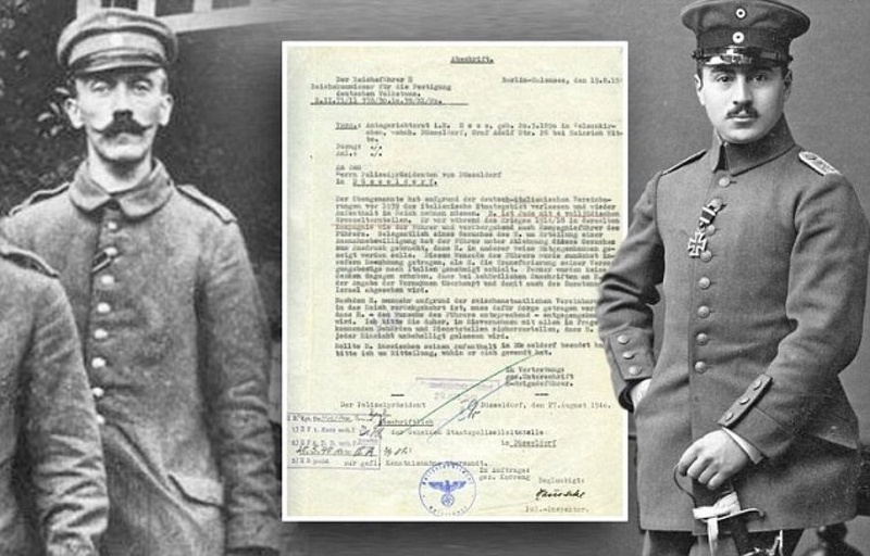 Адольф Гитлер во время Первой мировой войны (слева) и его командир Эрнст Гесс. Коллаж dailymail.co.uk 