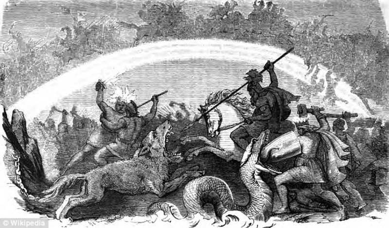 Битва богов и чудовищ в день Рагнарок. Изображение из Википедии