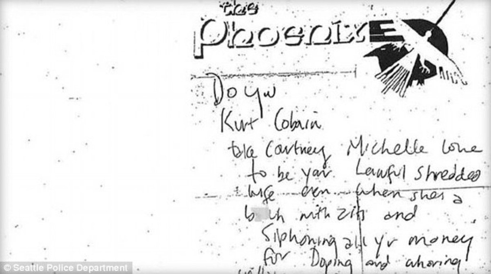 Фрагмент записки, найденной в бумажнике Курта Кобейна. © Seattle Police Department