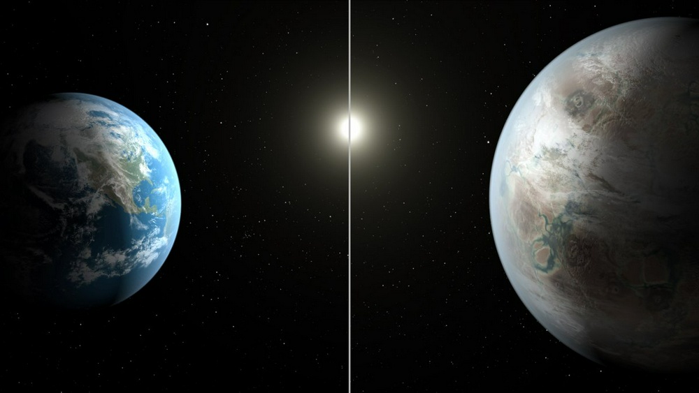 Земля (слева) и планета Kepler-452b. Фото с сайта nasa.gov